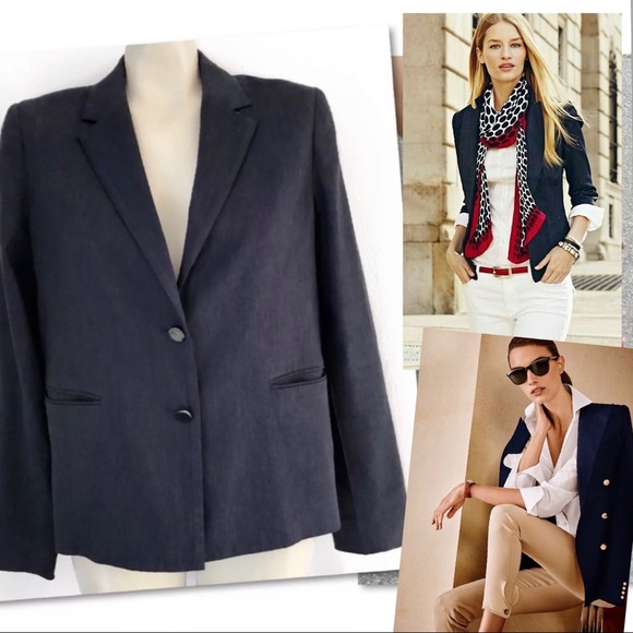 Vince Jackets & Blazers - VINCE NAVY LINEN BLEND 2 BUTTON BLAZER SZ 12